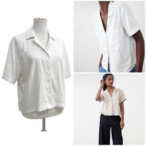 Banana Republic - Linen Button Down Collared Resort Camp Shirt | White, Medium